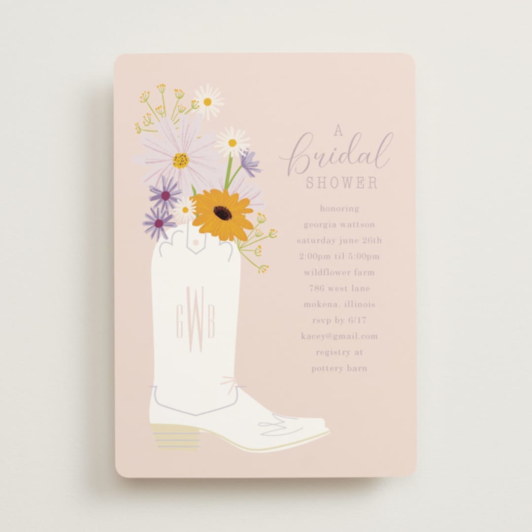 "Bridal Boots" - Bridal Shower Invitations in Peony by Baumbirdy - Front