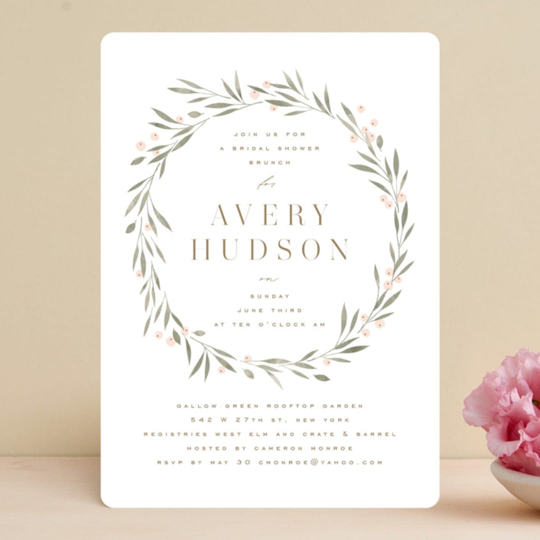 "Leafy Crown" - Bridal Shower Invitations in Petal by Kristie Kern - Front