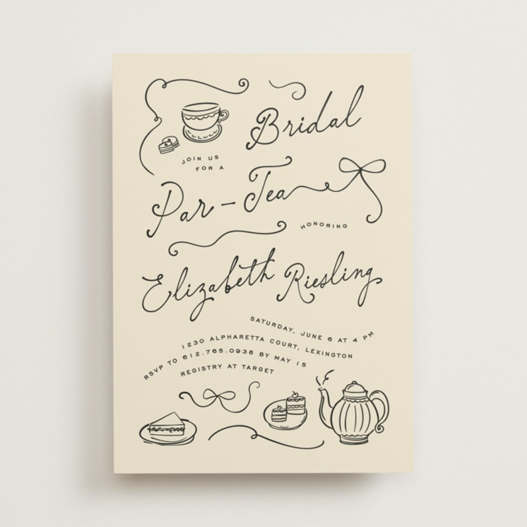 "Vintage Par-tea" - Bridal Shower Invitations in Sand by Creo Study - Front