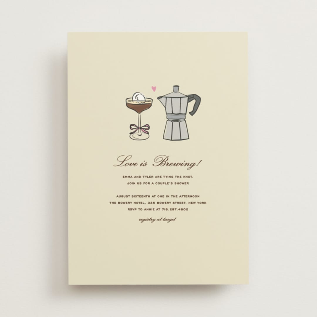 "Espresso" - Bridal Shower Invitations in Cream by Jennifer Lew - Front