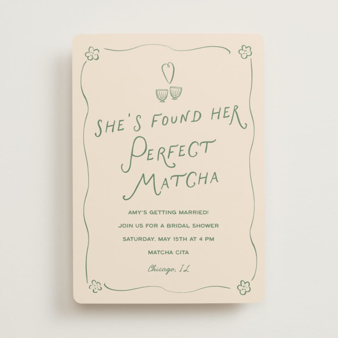 "Perfect Matcha" - Bridal Shower Invitations in Matcha by Ani Somi - Front