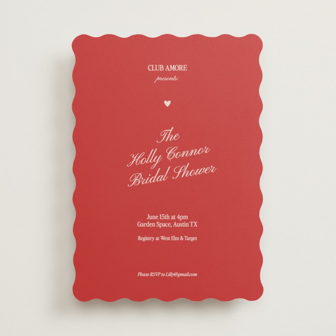 "Club Amore" - Bridal Shower Invitations in Ruby by Helena Vitto - Front