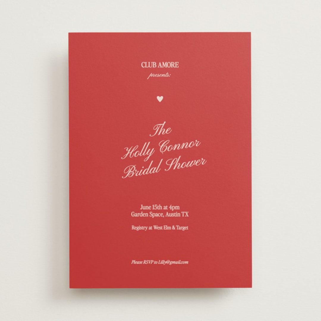 "Club Amore" - Bridal Shower Invitations in Ruby by Helena Vitto - Front