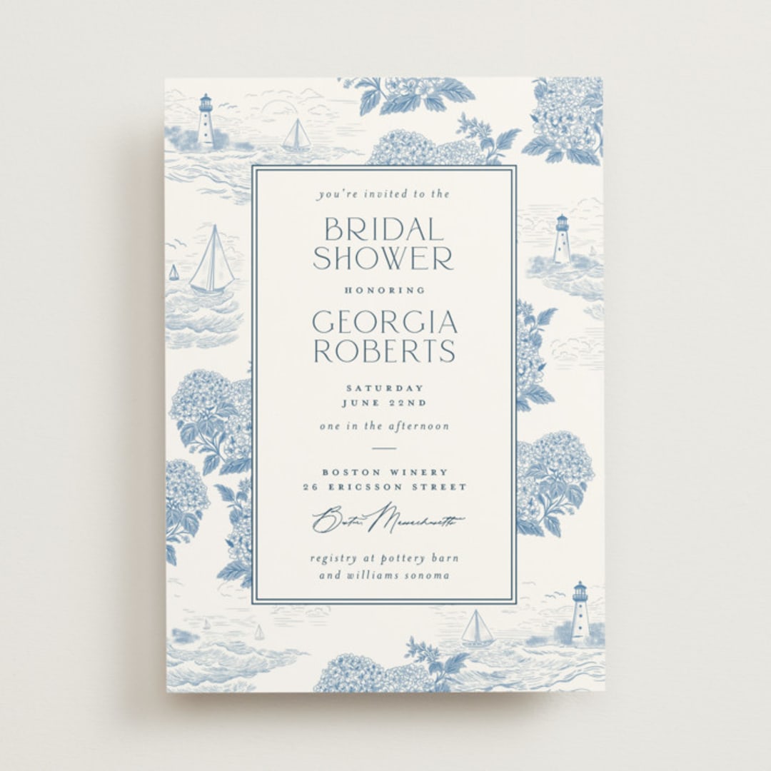 "Coastal Toile" - Bridal Shower Invitations in Sea by Jenna Holcomb - Front