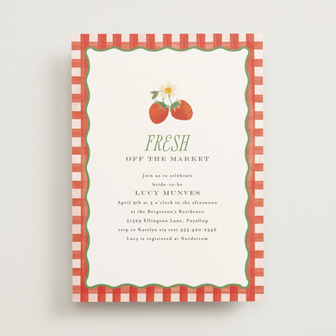 "So Berry Sweet" - Bridal Shower Invitations in Strawberry by Itsy Belle Studio - Front