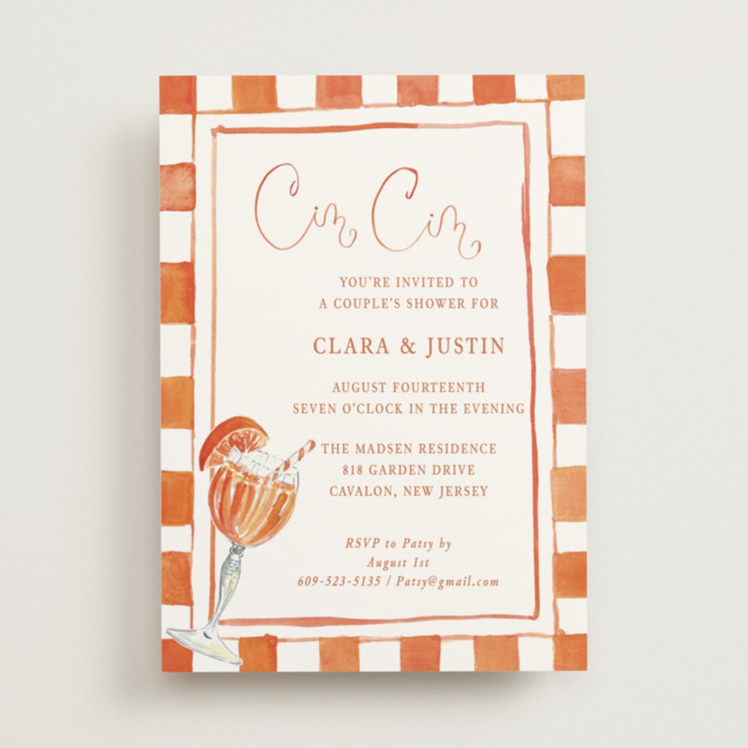"Cin Cin Spritz" - Bridal Shower Invitations in Tangerine by West Foglia - Front