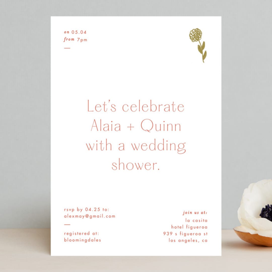 "Alaia" - Bridal Shower Invitations in Verona Sunset by Blustery August - Front