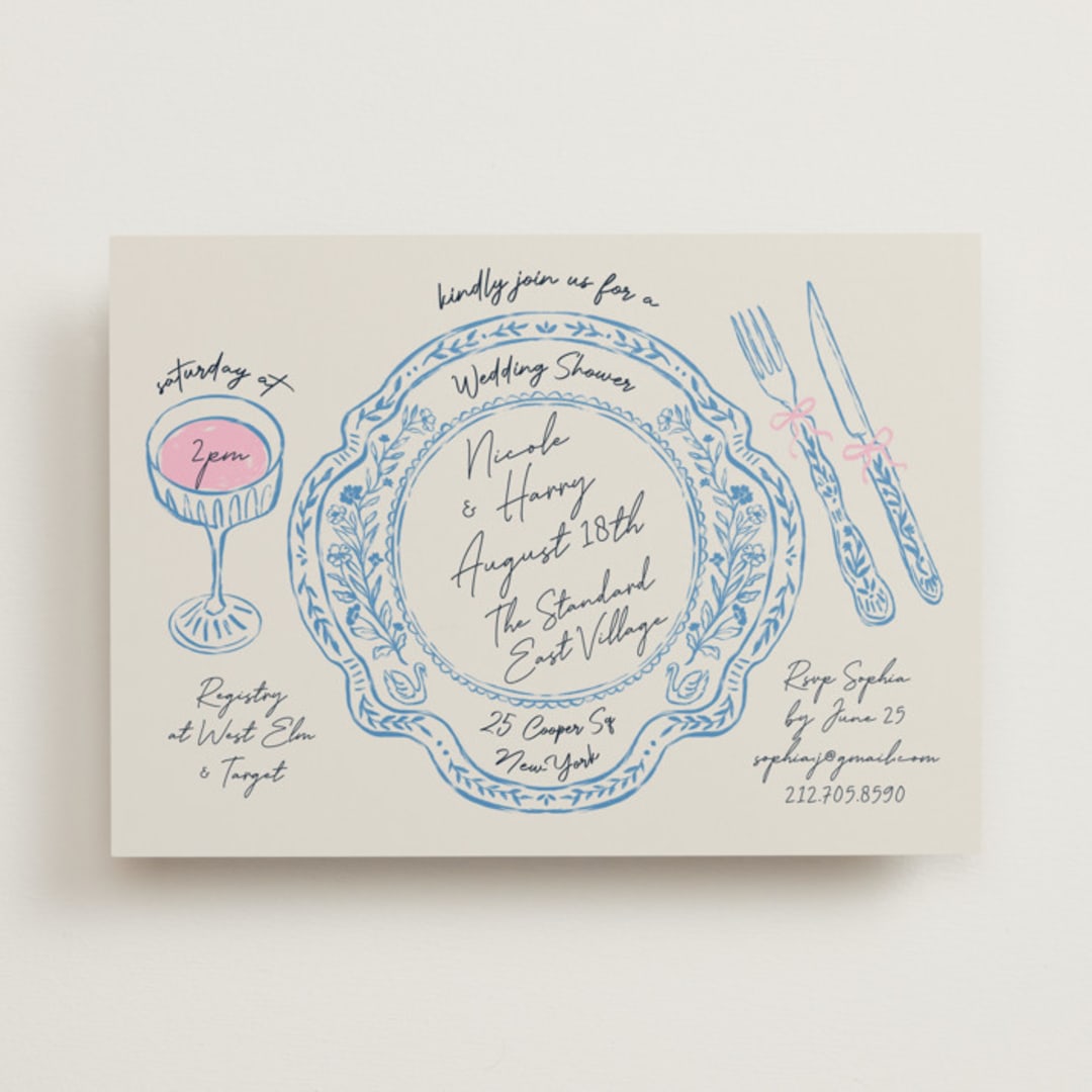 "Wine & Dine" - Bridal Shower Invitations in Porcelain by Elly - Front