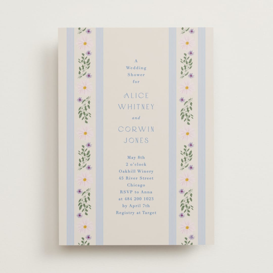 "Floral stripe" - Bridal Shower Invitations in Bluebell by Baumbirdy - Front