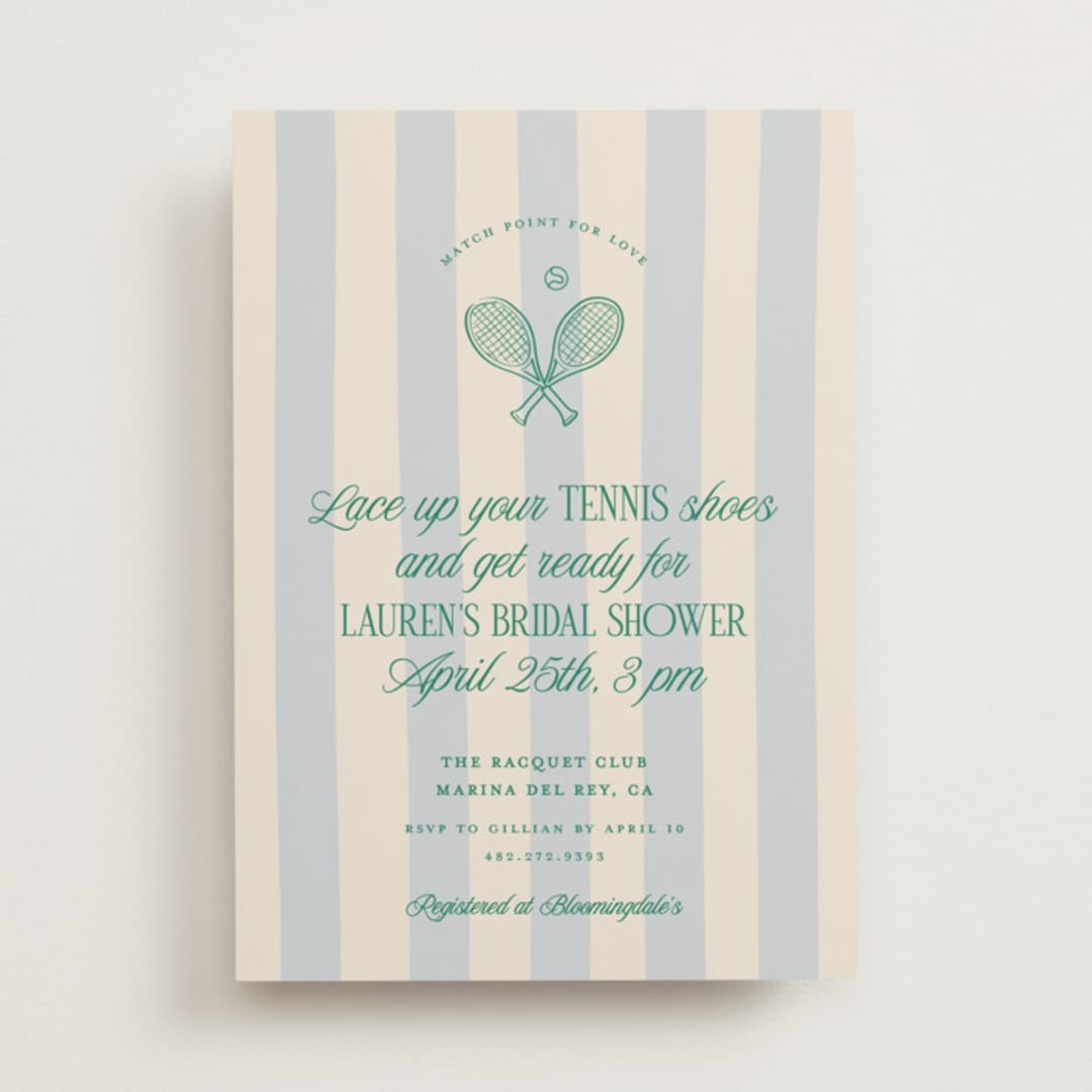"Racquet Club" - Bridal Shower Invitations in Sky by Leia Matt - Front