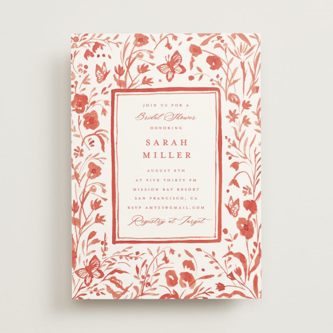 "Romantic Fields" - Bridal Shower Invitations in Scarlet by Teju Reval - Front