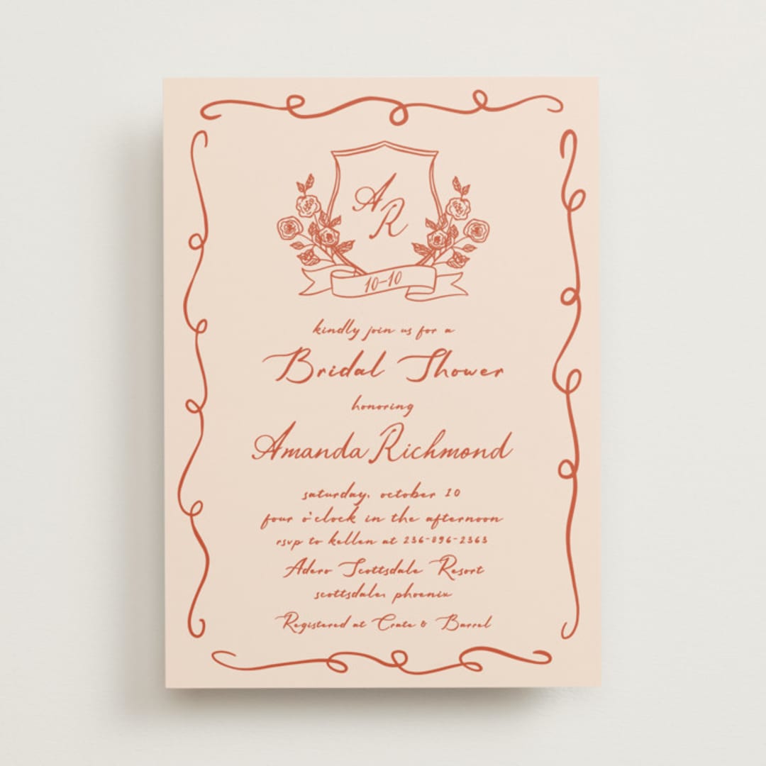"Bridal Crest" - Bridal Shower Invitations in Peach by Sherley Ferreira - Front
