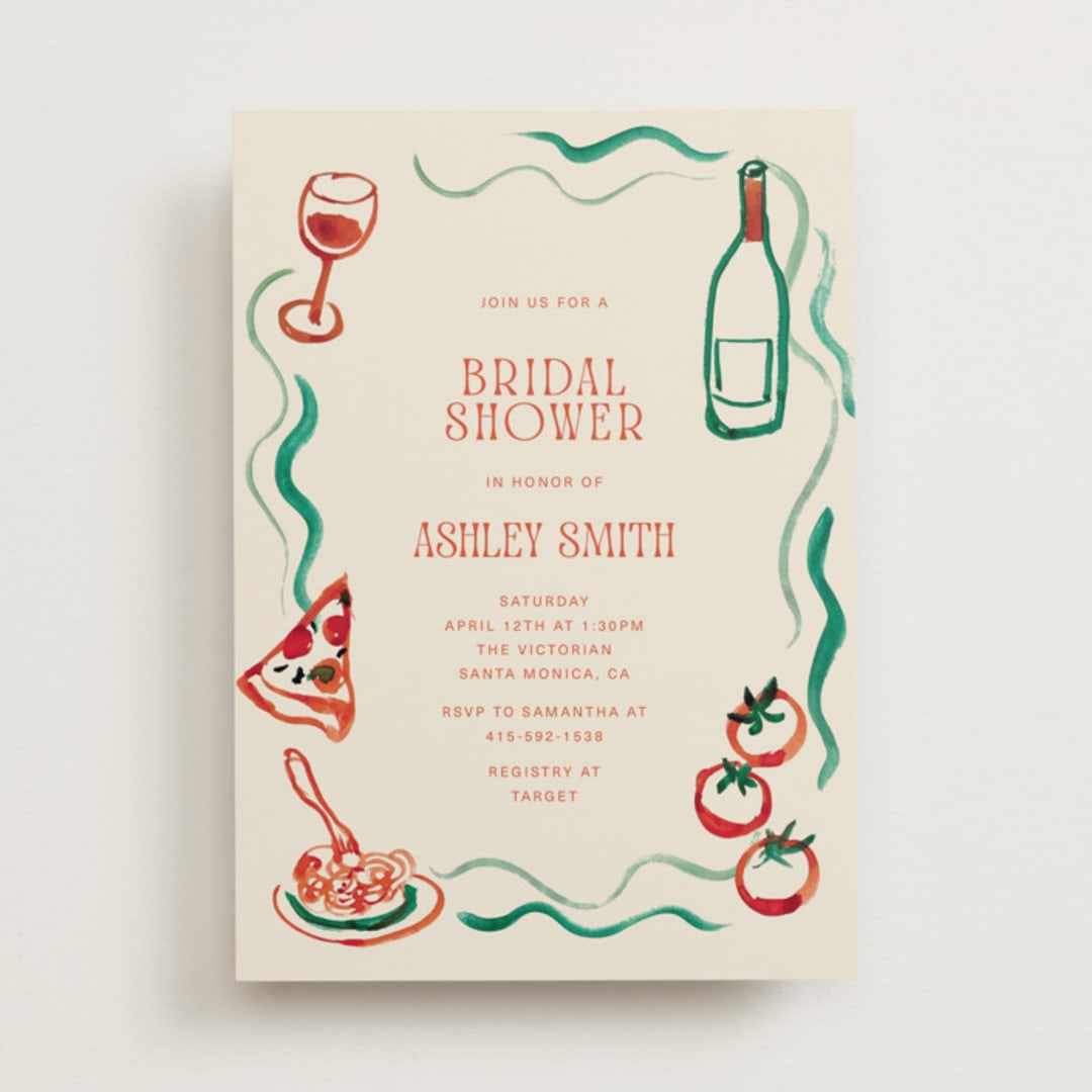 "Amore e Cibo" - Bridal Shower Invitations in Tomato by Cass Loh - Front