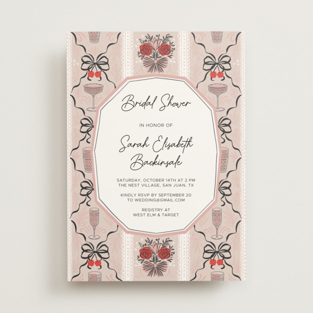 "Bridal Shower Wallpaper" - Bridal Shower Invitations in Pink Petals by Hanna Symonovych - Front