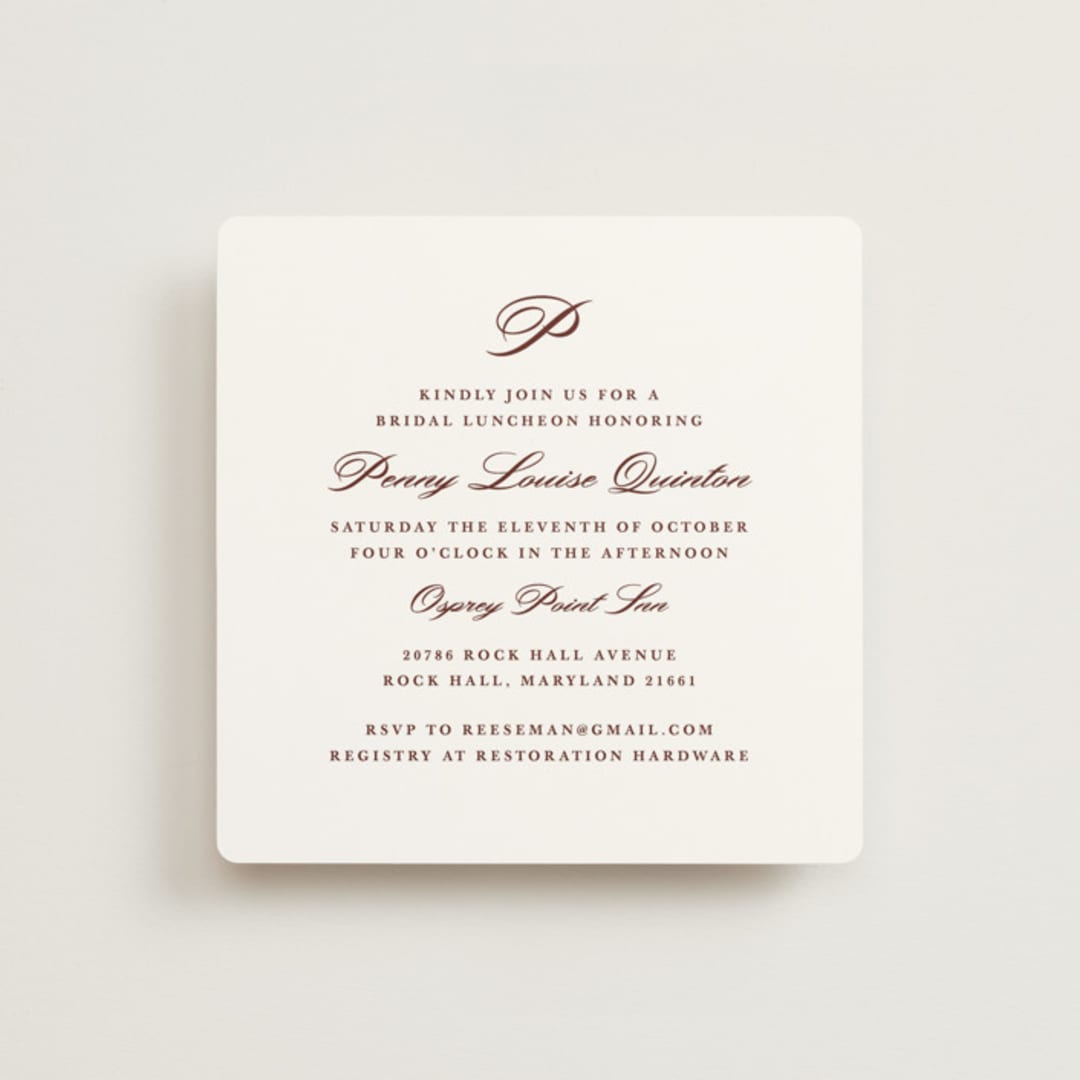 "East Coast Formal" - Bridal Shower Invitations in Mahogany by Katie Ylinen - Front