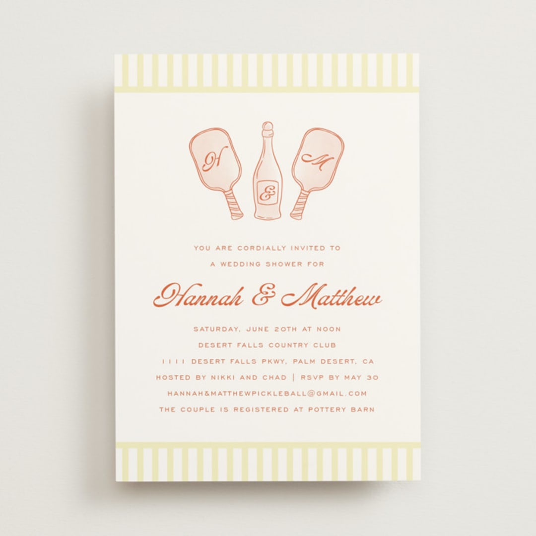 "Pickleball & Prosecco" - Bridal Shower Invitations in Citrus by Ashlee Townsend - Front