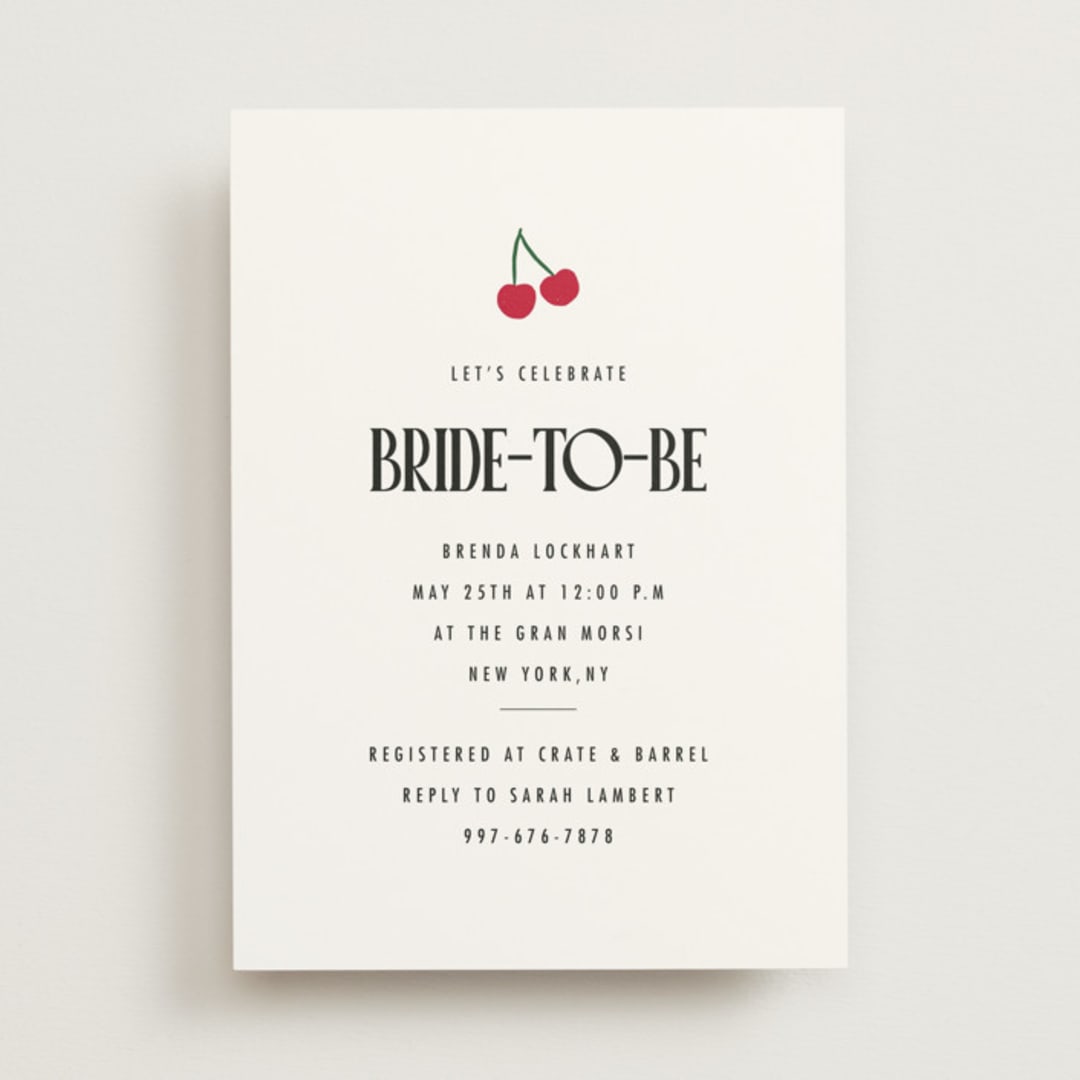 "Maraschino" - Bridal Shower Invitations in Cherry by Nazia Hyder - Front