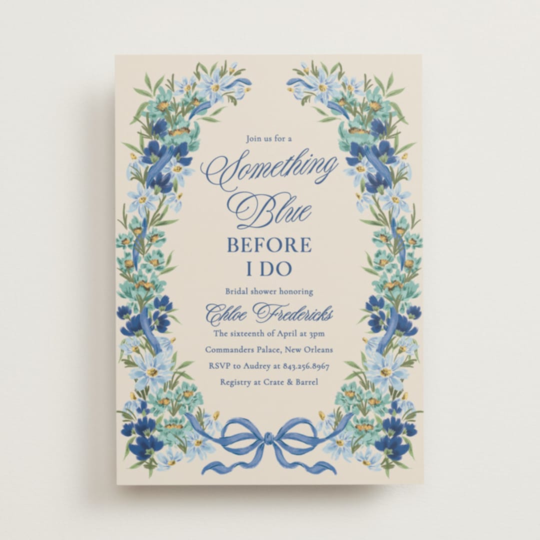 "Hidcote" - Bridal Shower Invitations in Bluebell by Jackie Crawford - Front