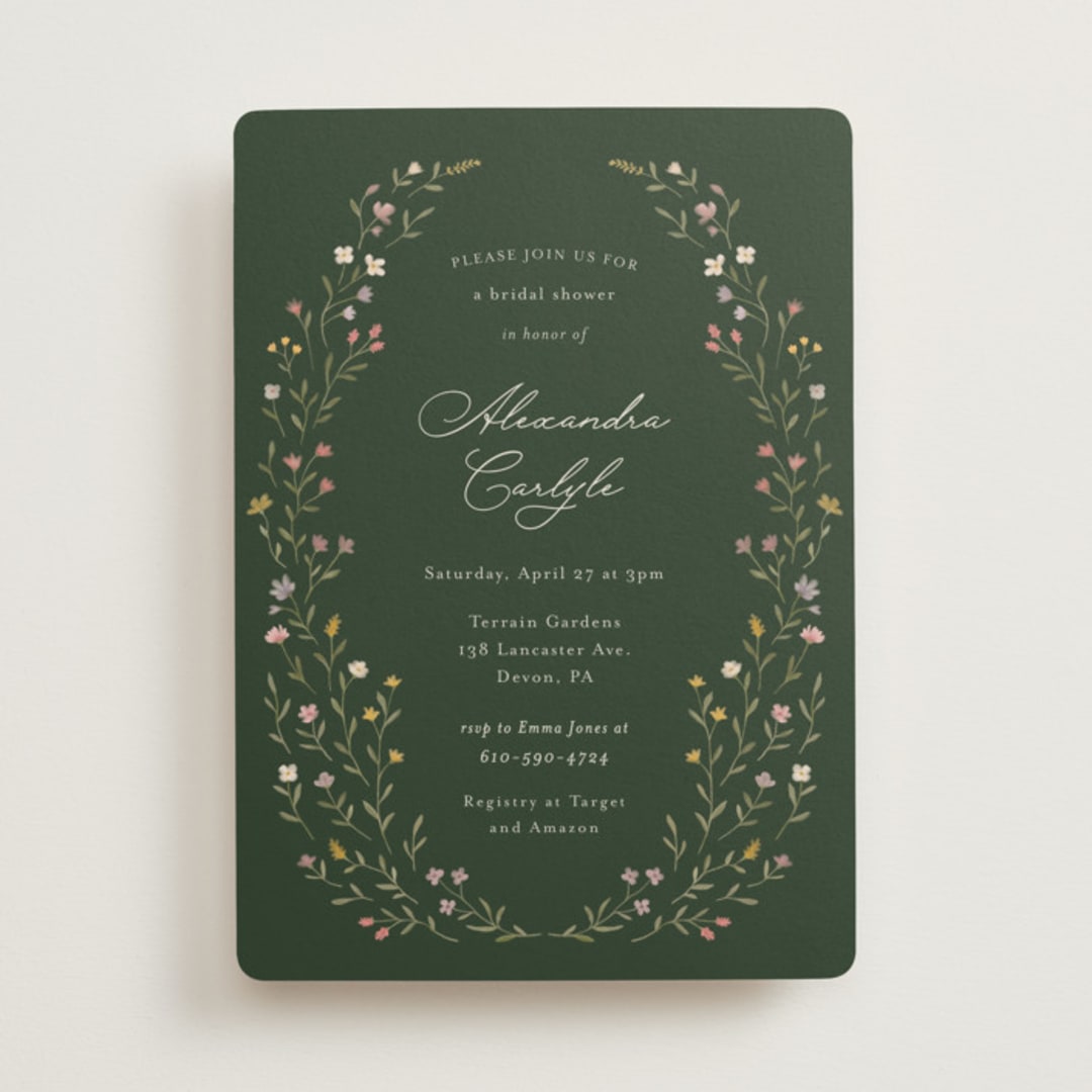 "Floral Greenery" - Bridal Shower Invitations in Juniper by Katherine Moynagh - Front