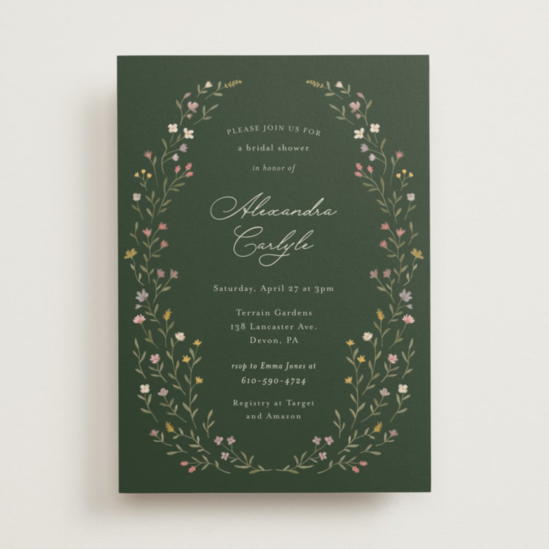 "Floral Greenery" - Bridal Shower Invitations in Juniper by Katherine Moynagh - Front