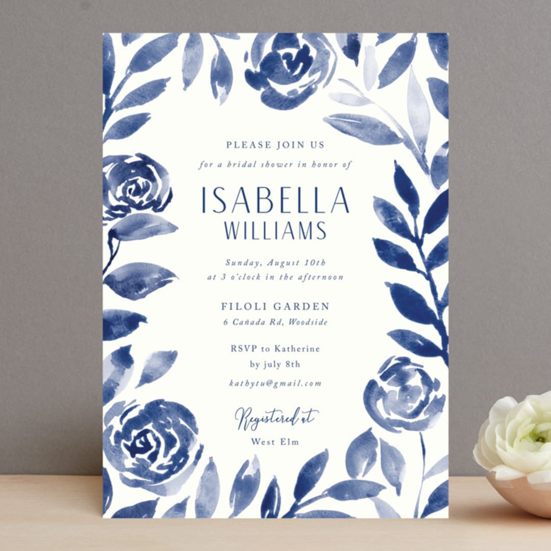 "Romantic garden" - Bridal Shower Invitations in Indigo by Yaling Hou Suzuki - Front