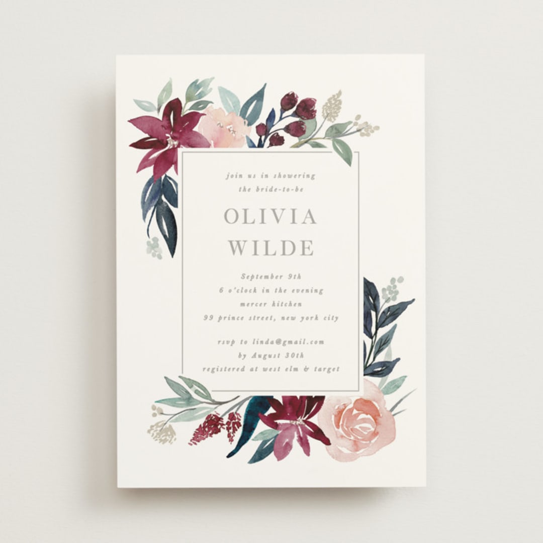 "Garden Stroll" - Bridal Shower Invitations in Burgundy by Creo Study - Front
