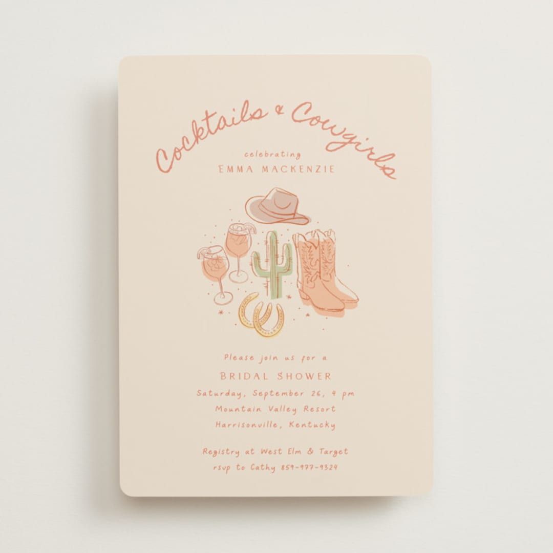 "Cocktails & Cowgirls" - Bridal Shower Invitations in Sand by frau brandt - Front