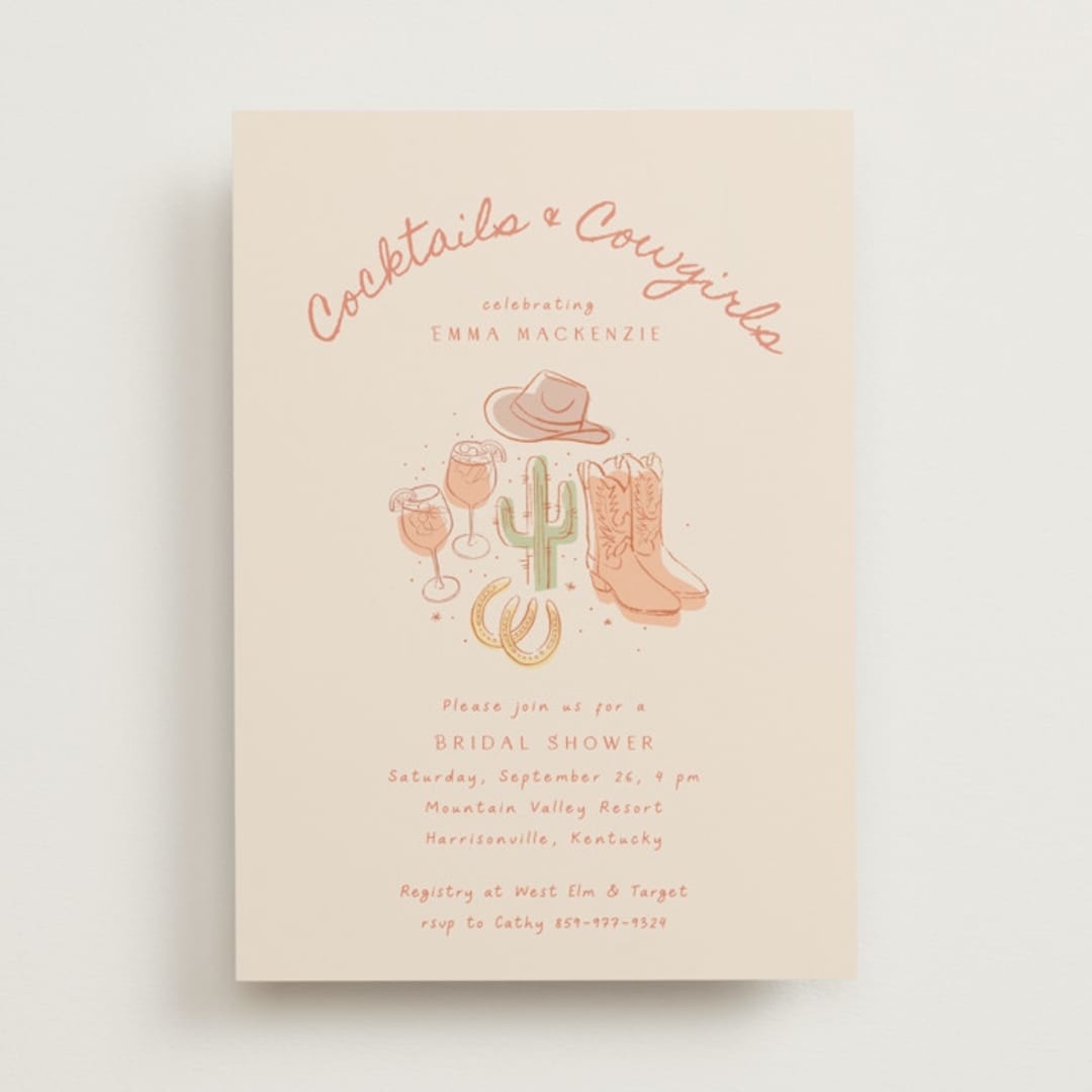 "Cocktails & Cowgirls" - Bridal Shower Invitations in Sand by frau brandt - Front