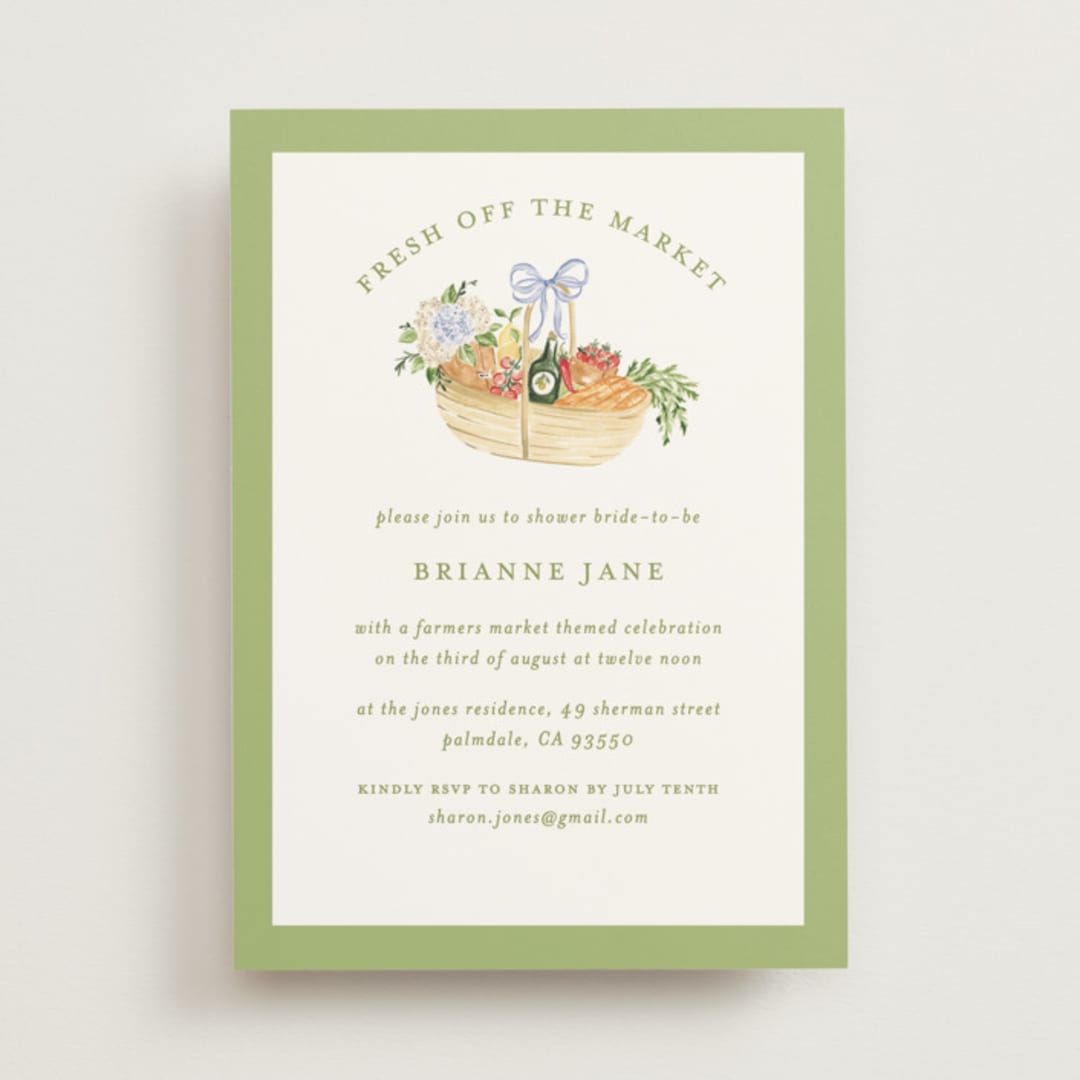"Market" - Bridal Shower Invitations in Sage Leaf by Sarah Knight - Front