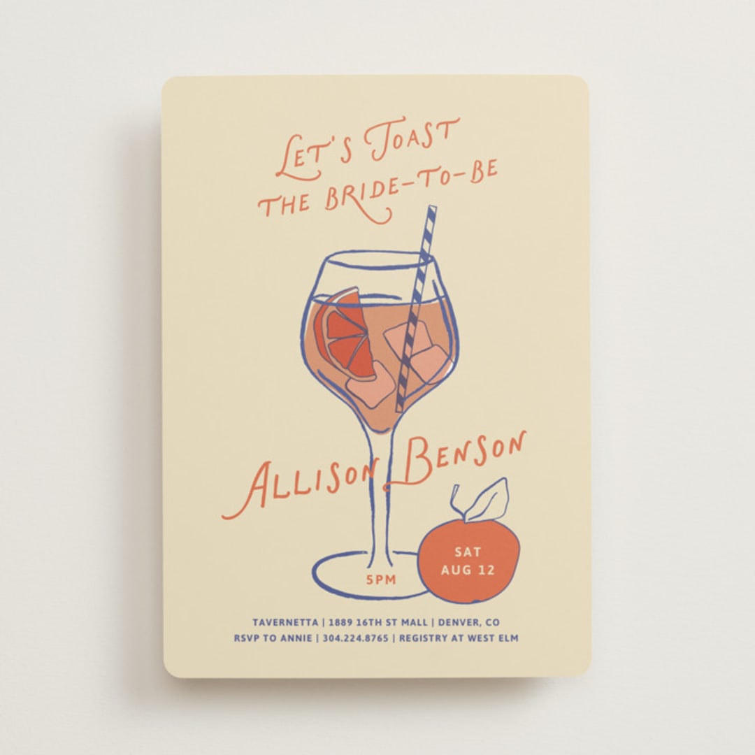 "A Bridal Spritz" - Bridal Shower Invitations in Persimmon by Kelly Watkins - Front