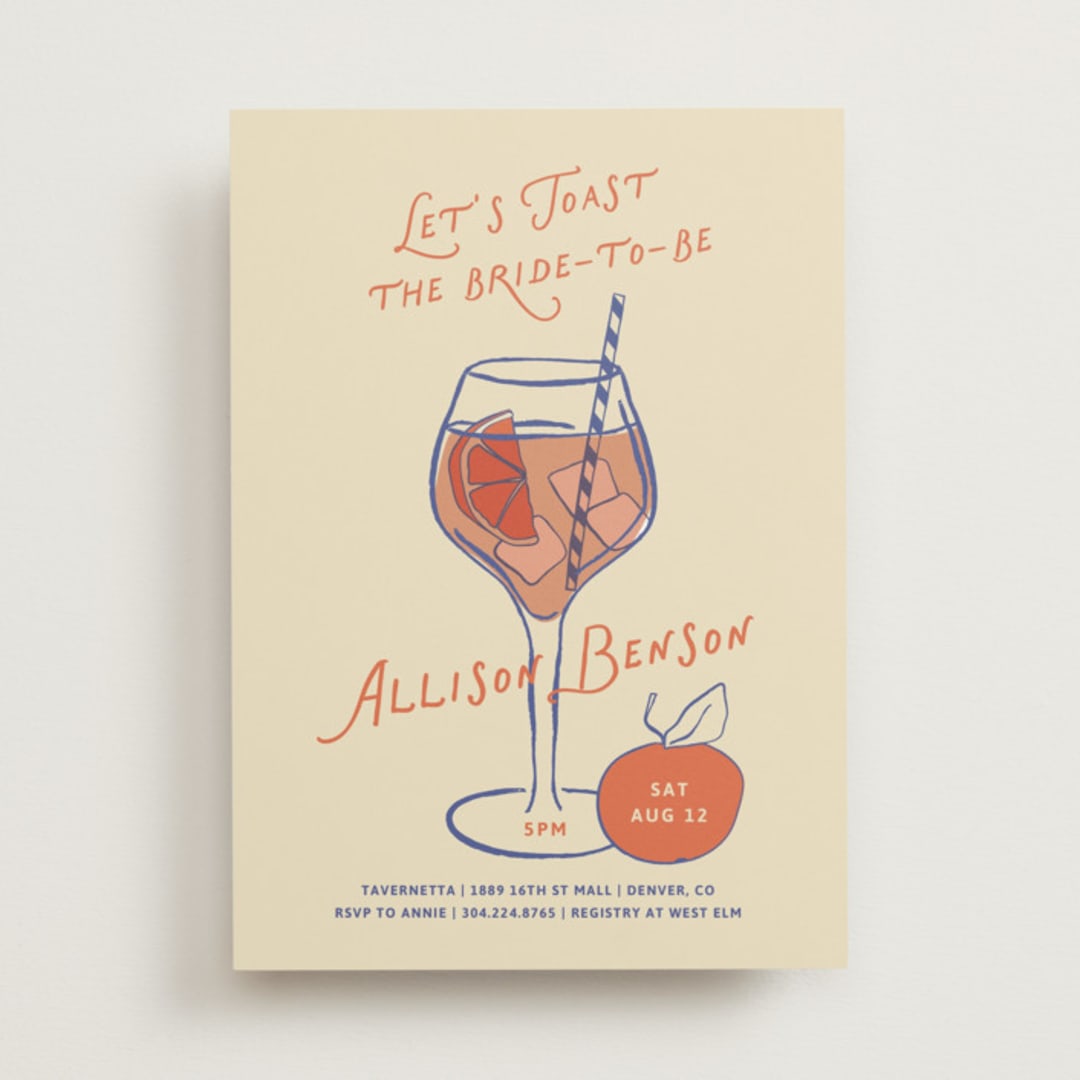 "A Bridal Spritz" - Bridal Shower Invitations in Persimmon by Kelly Watkins - Front