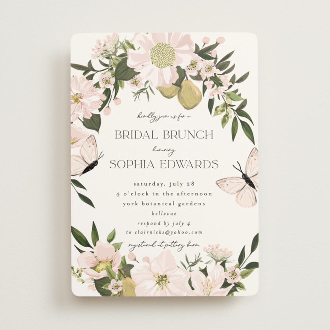 "Blossoms & Butterflies" - Bridal Shower Invitations in Blush by Susan Moyal - Front
