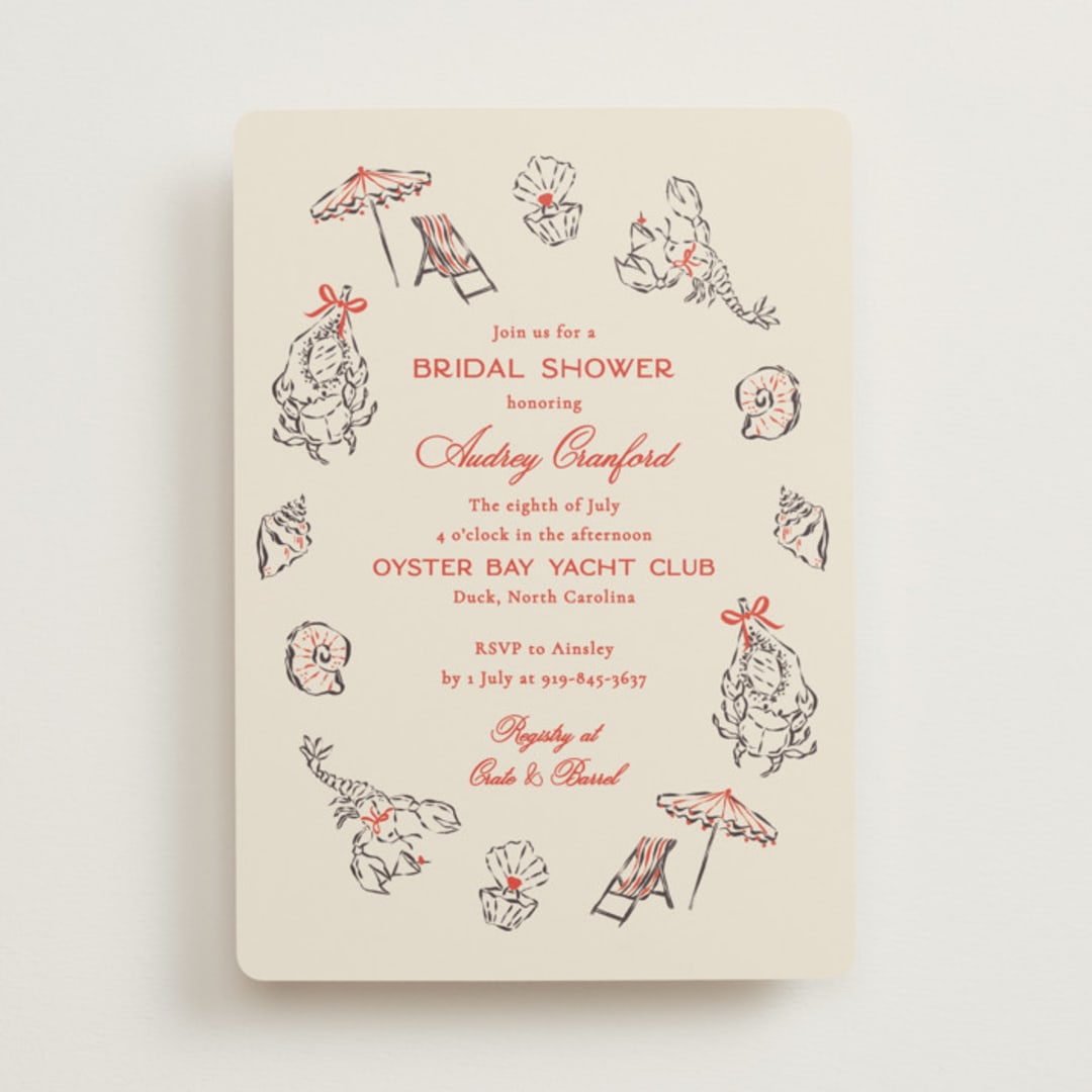 "Portofino" - Bridal Shower Invitations in Lobster by Jackie Crawford - Front