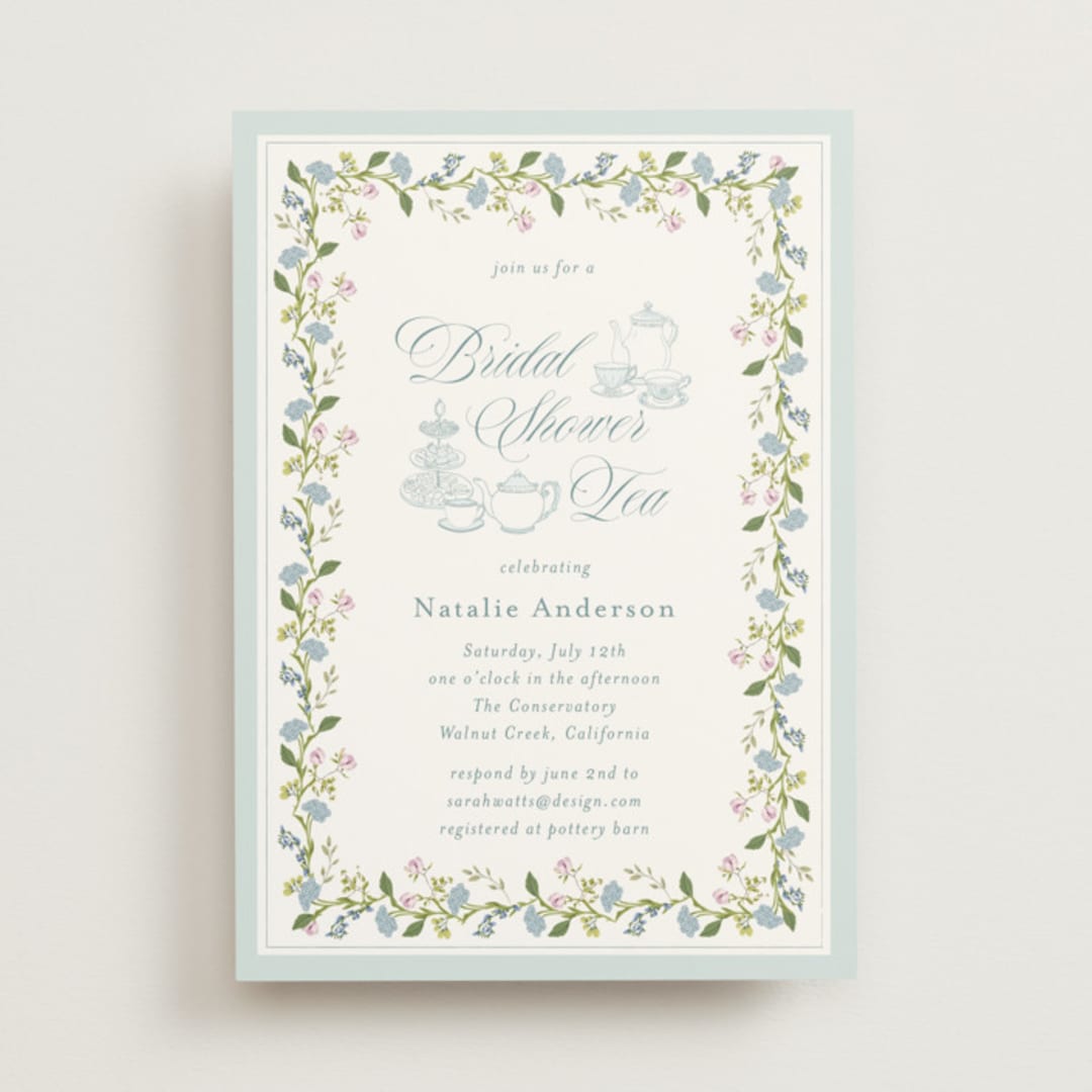 "Garden Tea" - Bridal Shower Invitations in Wedgewood by Susan Moyal - Front