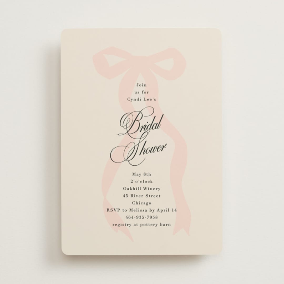 "Big Bow" - Bridal Shower Invitations in Blush by Baumbirdy - Front