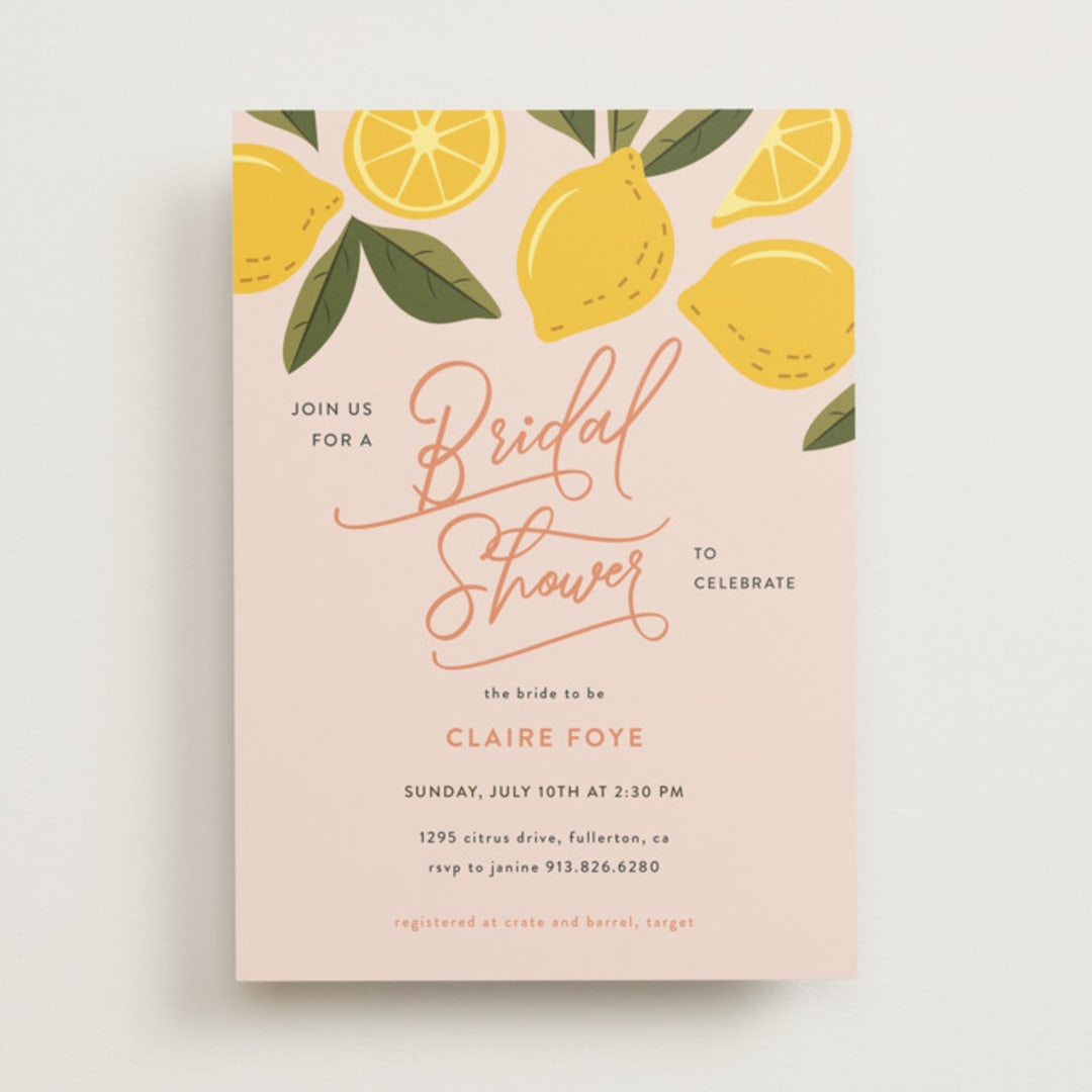 "Lemonade" - Bridal Shower Invitations in Blush by That Girl Press - Front