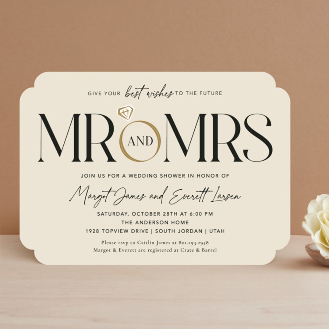 "Mr. & Mrs." - Bridal Shower Invitations in Buttercream by Robert and Stella - Front