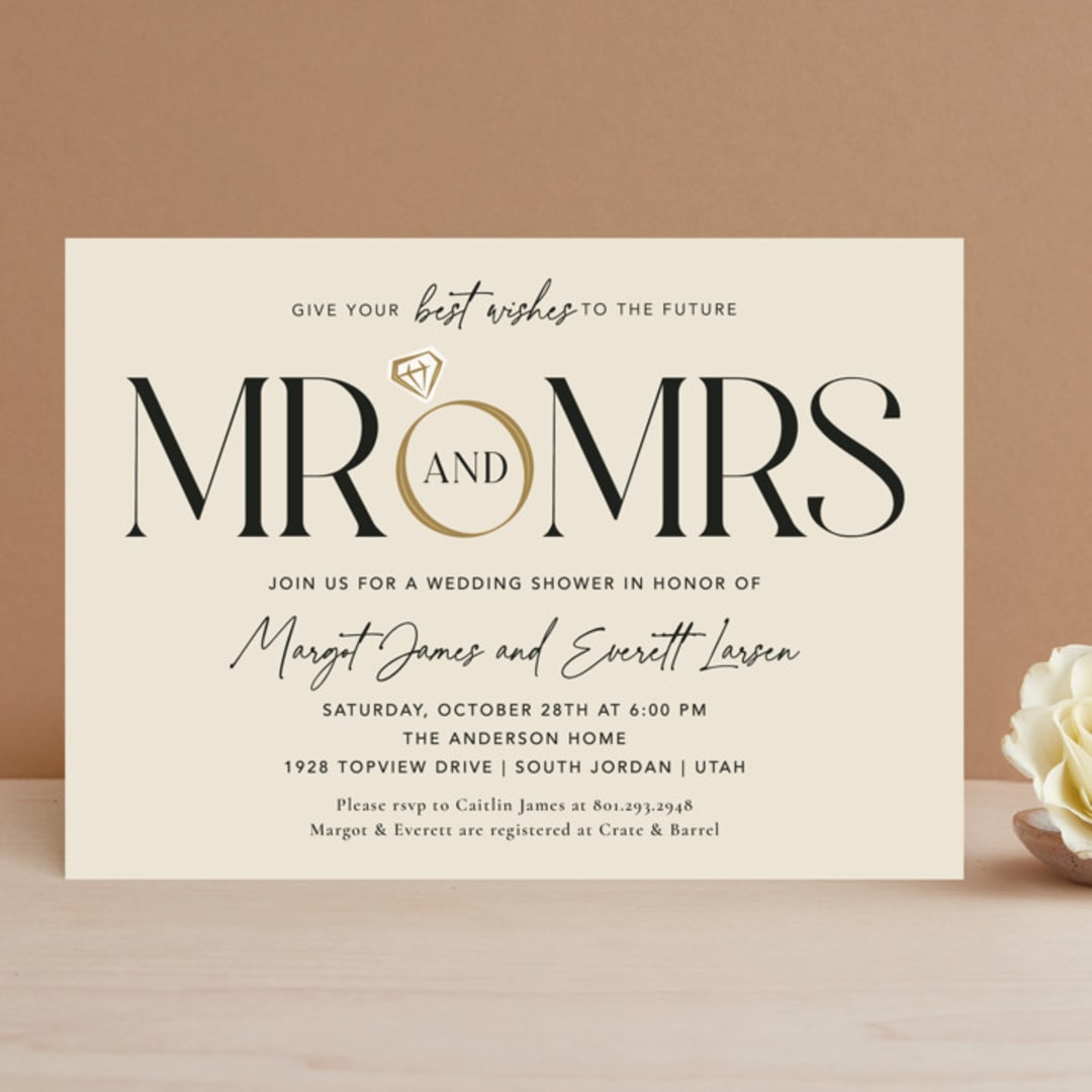 "Mr. & Mrs." - Bridal Shower Invitations in Buttercream by Robert and Stella - Front