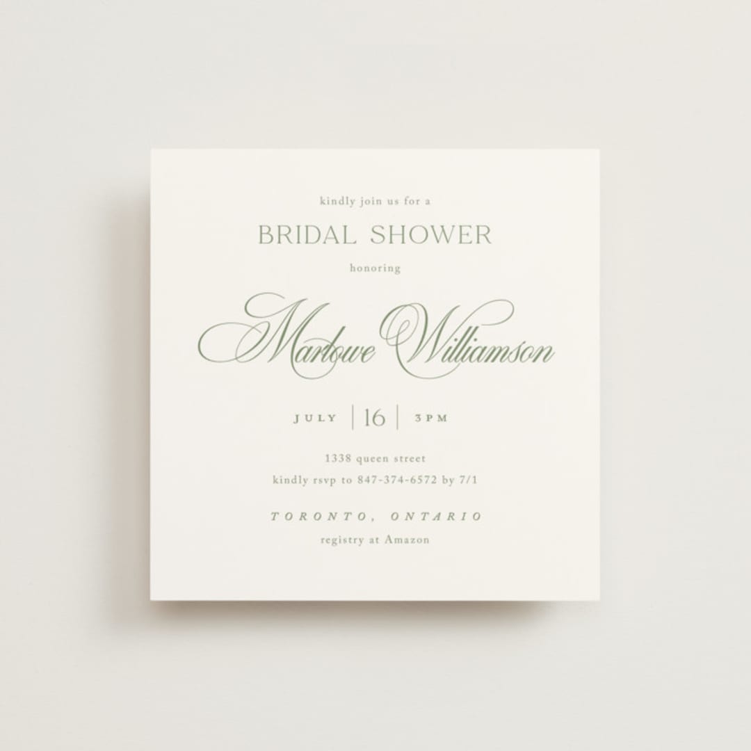 "Chic Script" - Bridal Shower Invitations in Garden by Kelly Schmidt - Front