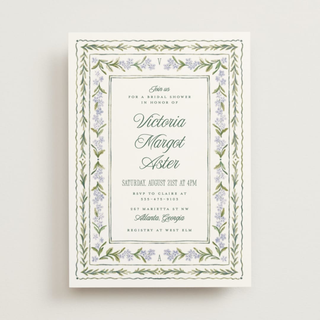 "Vintage Sketched" - Bridal Shower Invitations in Wisteria by Jenna Holcomb - Front