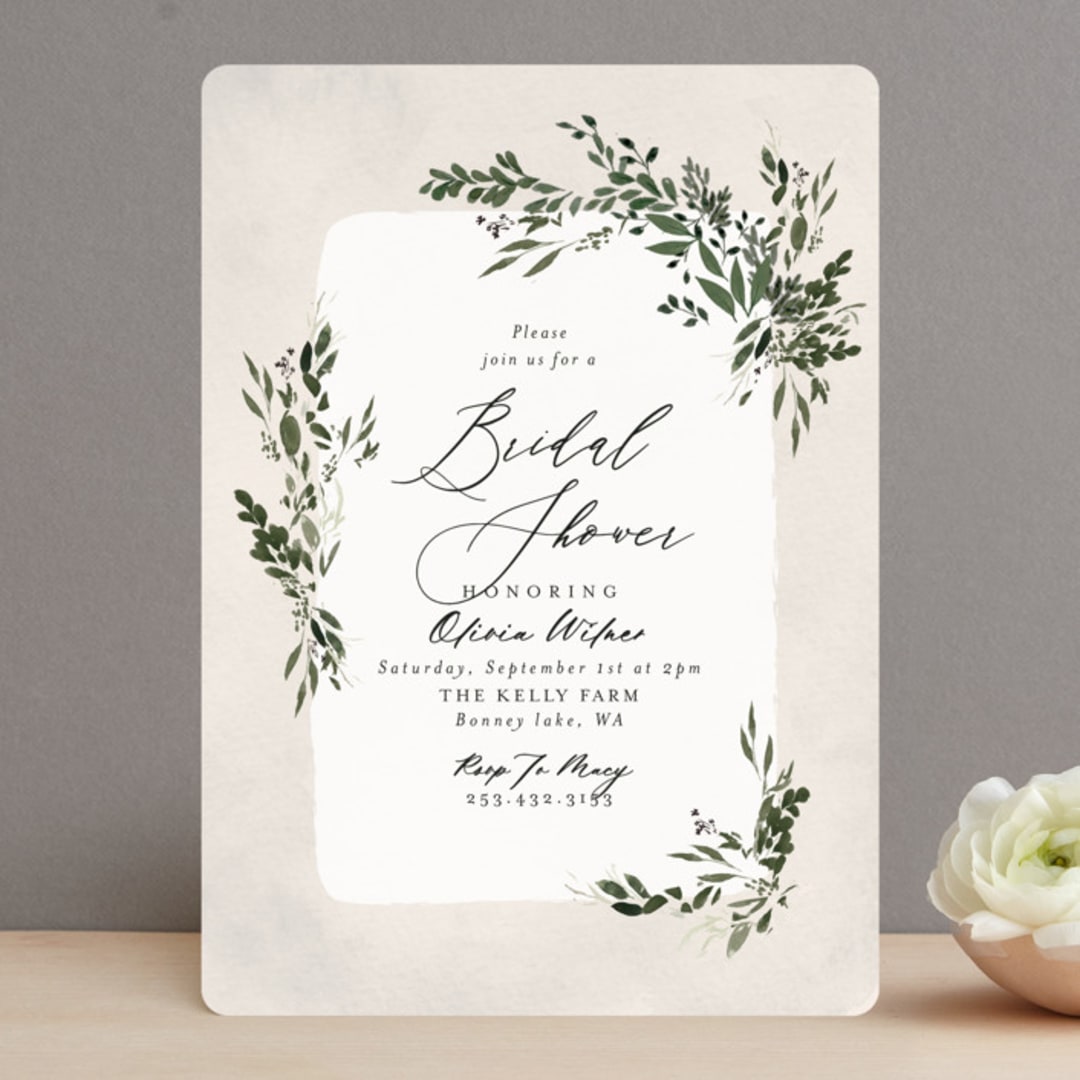 "Greenery" - Bridal Shower Invitations in Forest by Itsy Belle Studio - Front