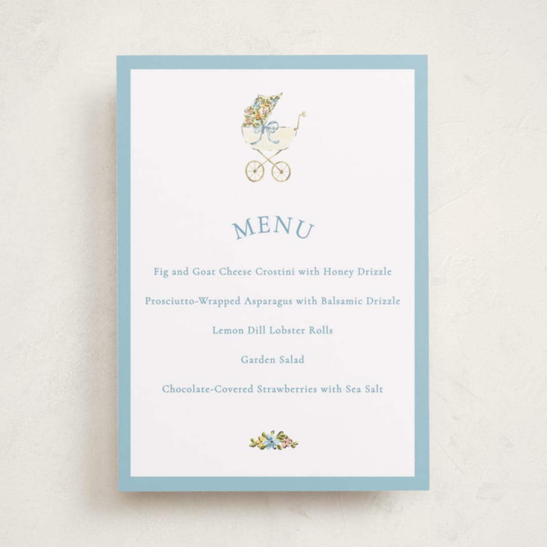 "Pram" - Baby Shower Bar Signs in Sky by Sarah Knight - Front