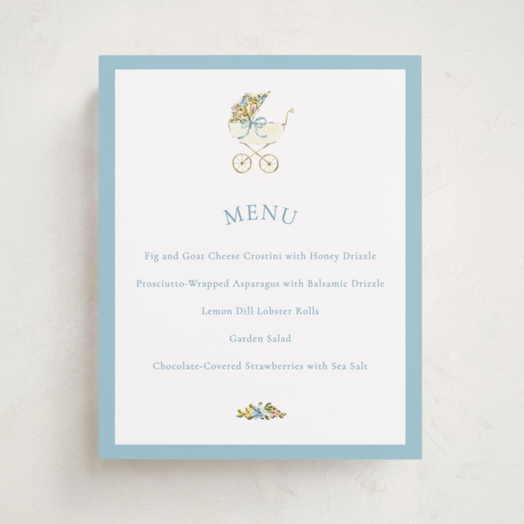 "Pram" - Baby Shower Bar Signs in Sky by Sarah Knight - Front