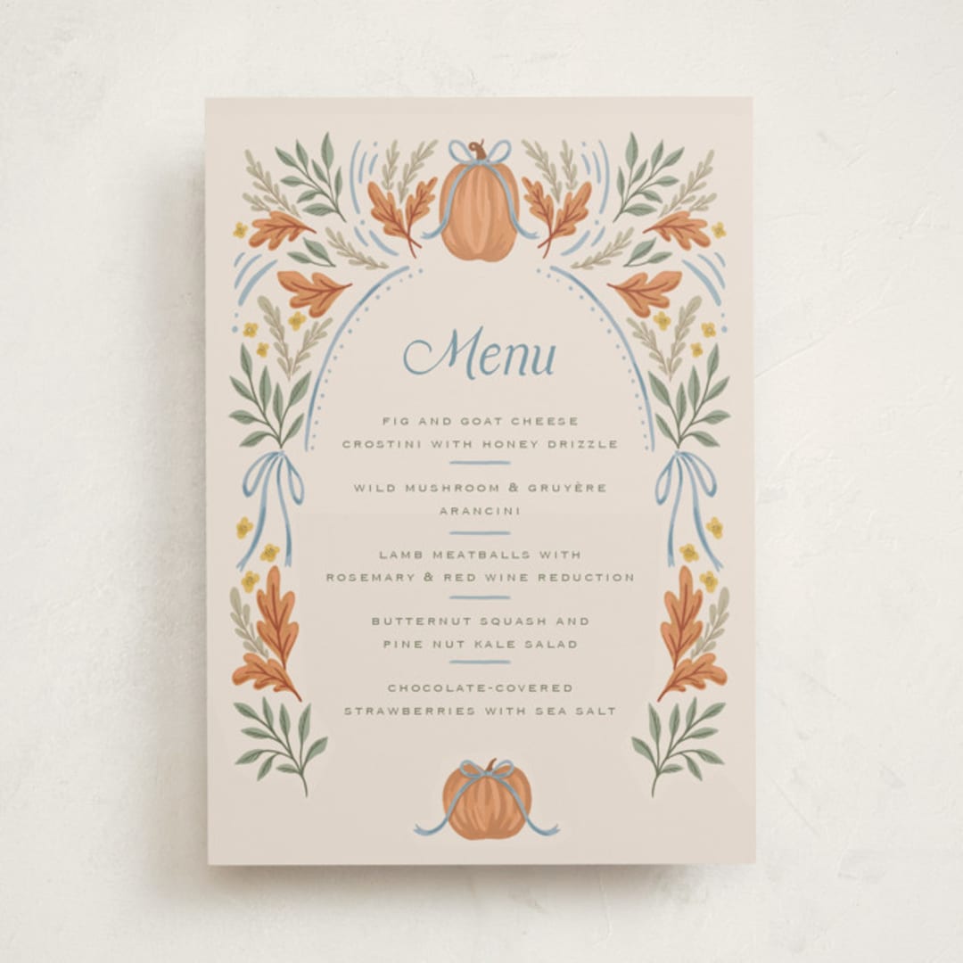 "Pumpkins + Bows" - Baby Shower Bar Signs in Cornflower by Laura Hankins - Front