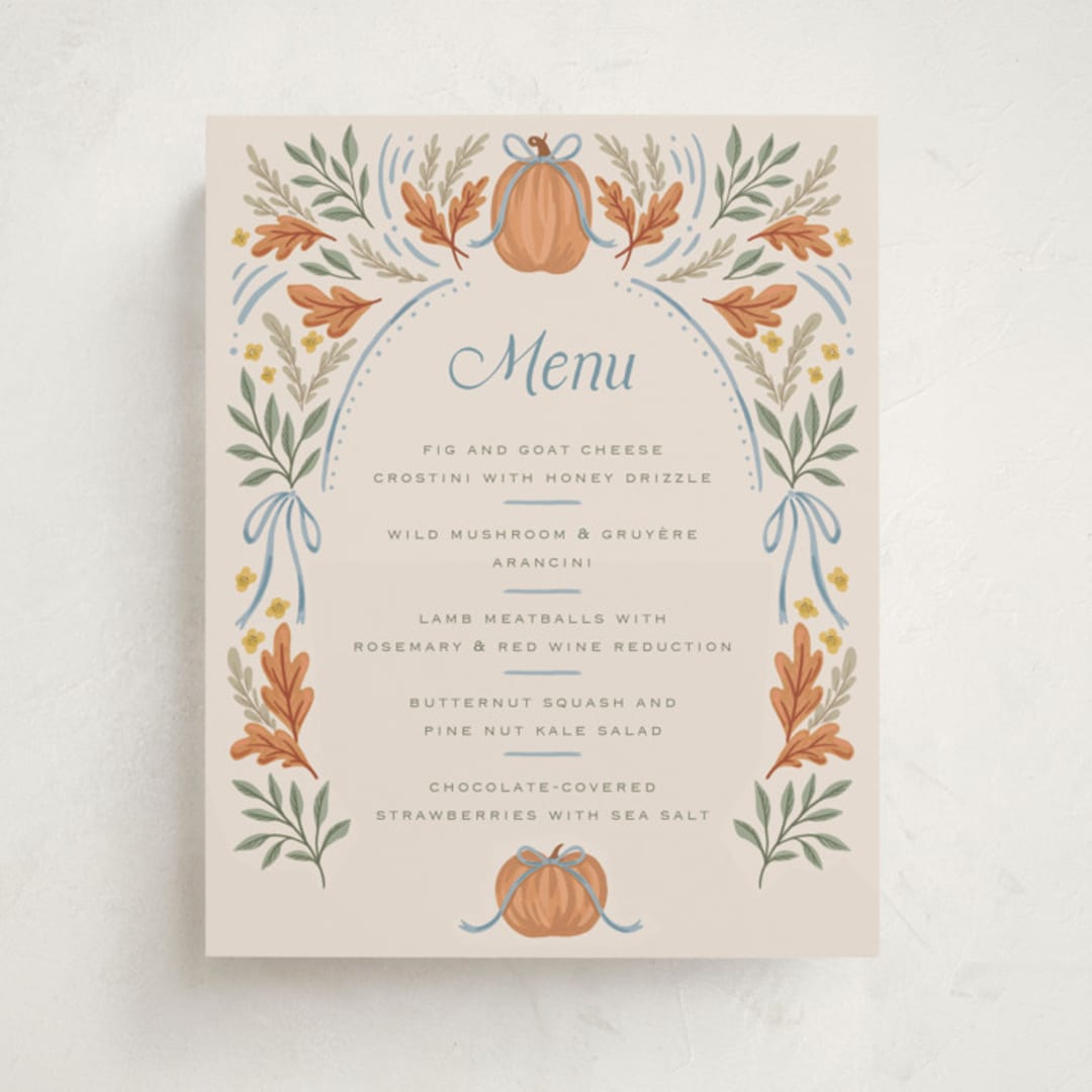 "Pumpkins + Bows" - Baby Shower Bar Signs in Cornflower by Laura Hankins - Front