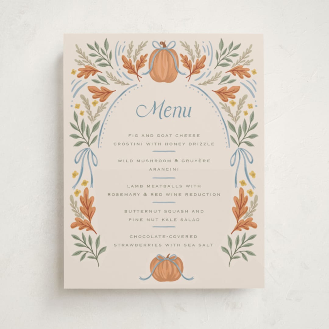 "Pumpkins + Bows" - Baby Shower Bar Signs in Cornflower by Laura Hankins - Front