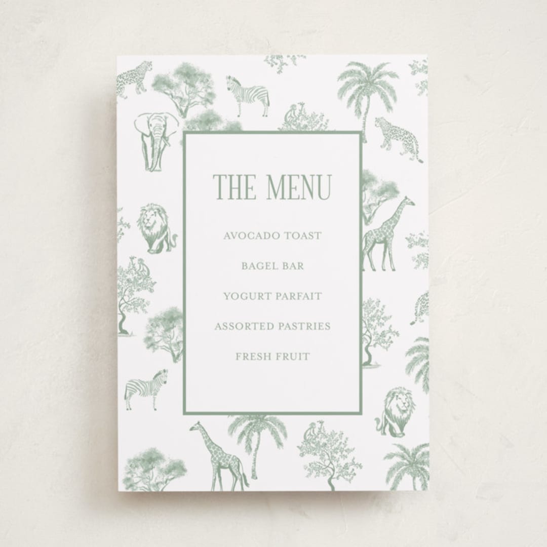 "Safari Toile" - Baby Shower Bar Signs in Palm by Jenna Holcomb - Front
