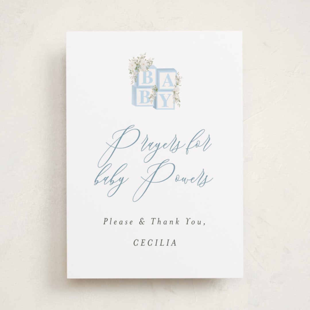 "Botanical Blocks" - Baby Shower Party Signs in Baby Blue by Itsy Belle Studio - Front