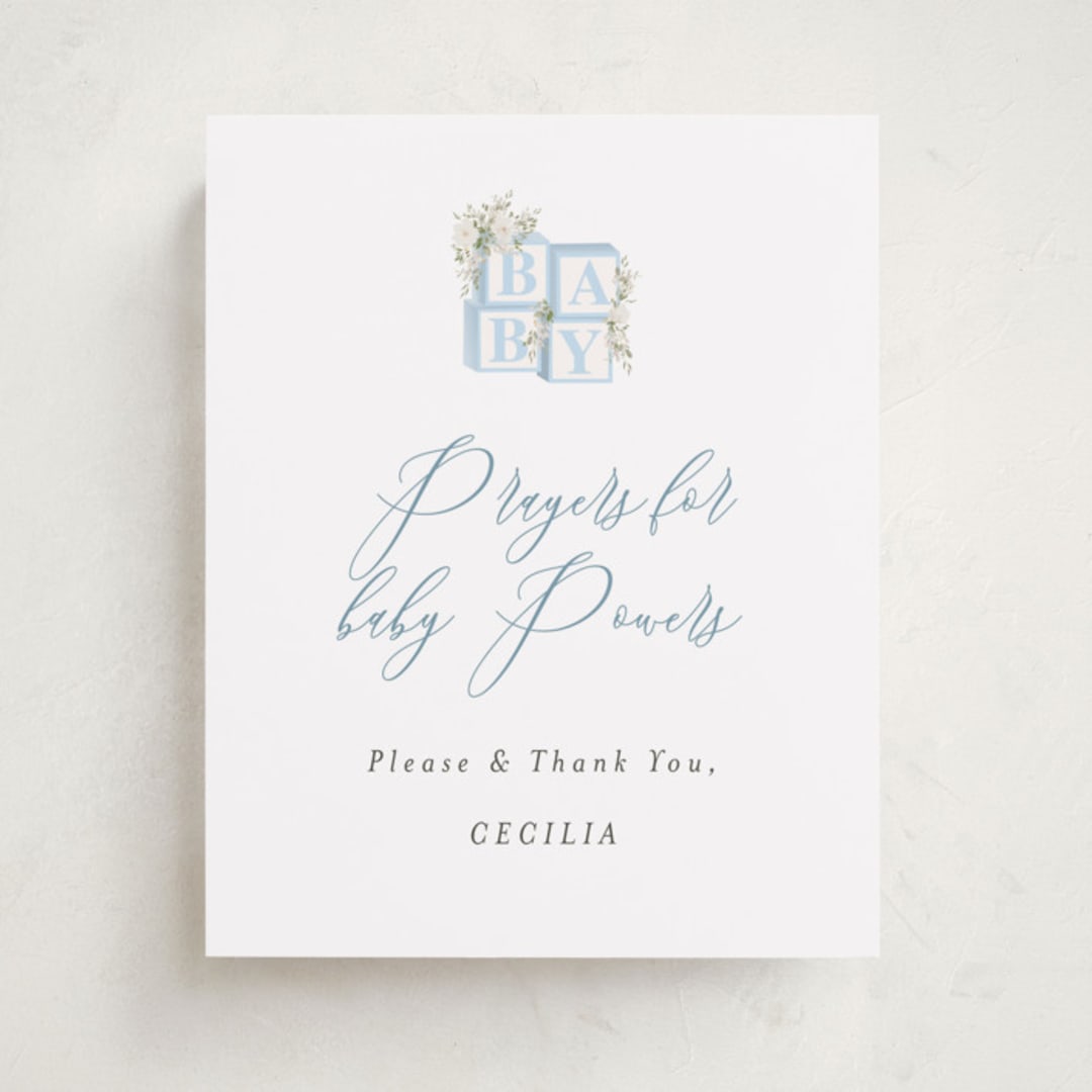 "Botanical Blocks" - Baby Shower Party Signs in Baby Blue by Itsy Belle Studio - Front