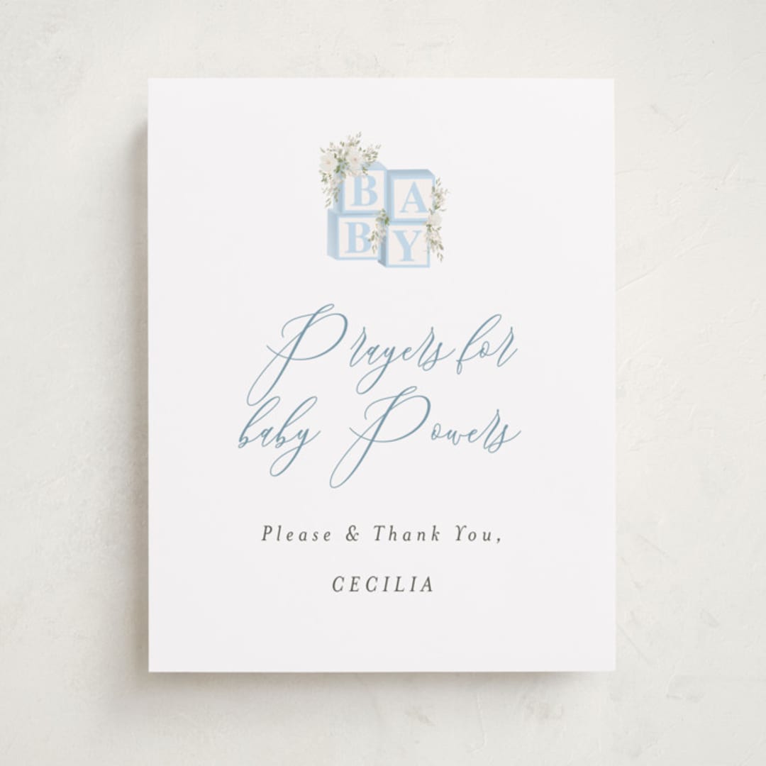 "Botanical Blocks" - Baby Shower Party Signs in Baby Blue by Itsy Belle Studio - Front